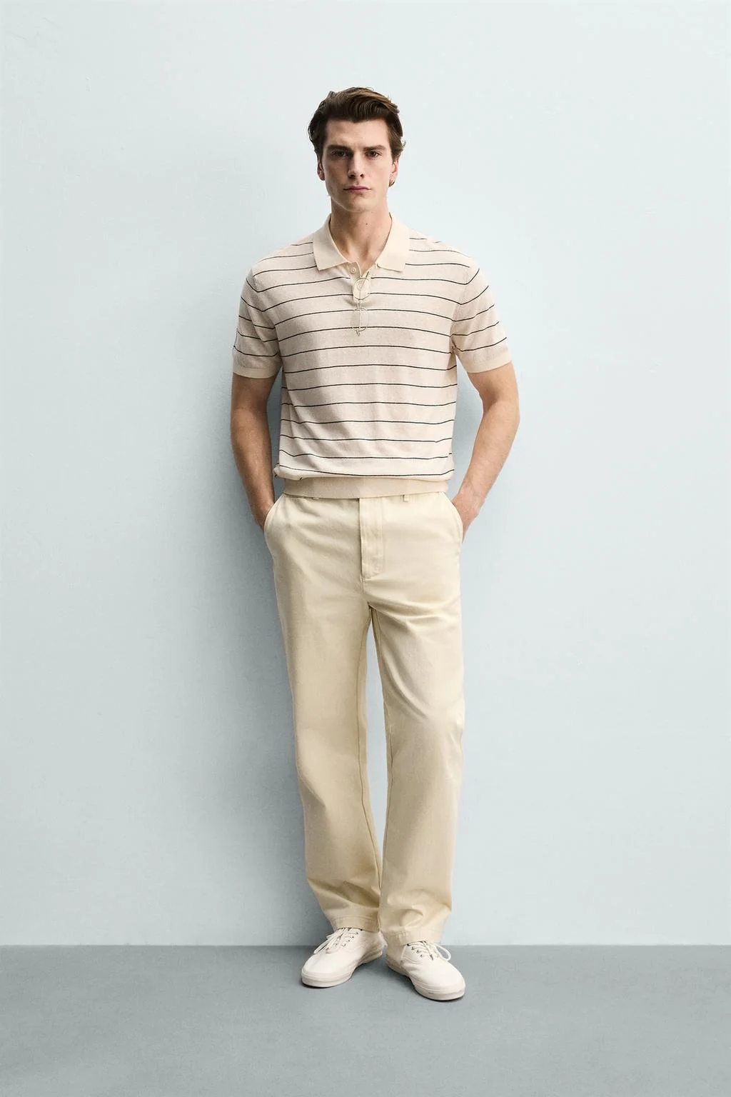 ПОЛО С ВОРСОМ ИЗ ЛЬНА И ХЛОПКА В ПОЛОСКУ