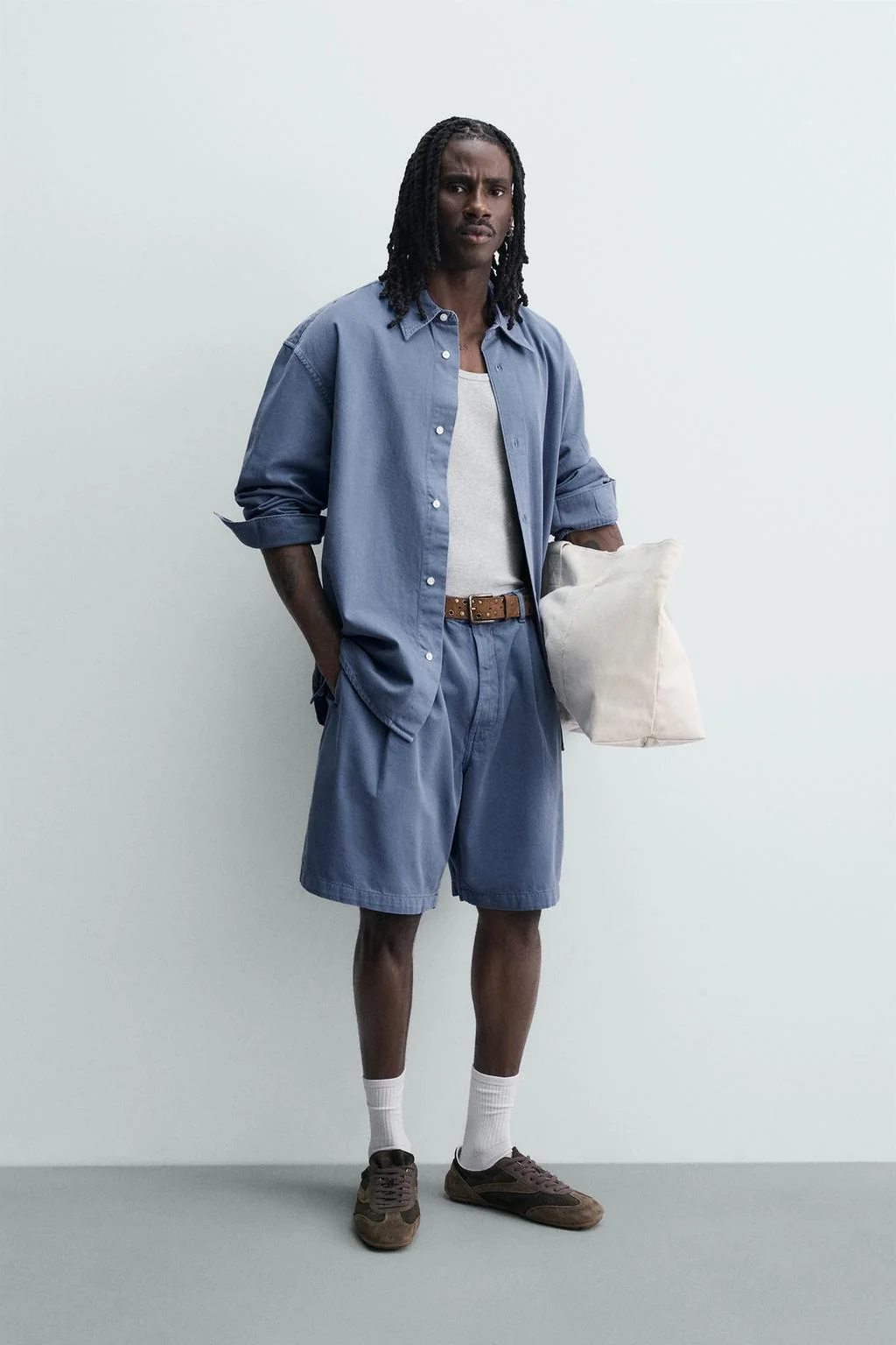 ШОРТЫ БЕРМУДЫ С ПЛИССЕ ИЗ ДЕНИМА