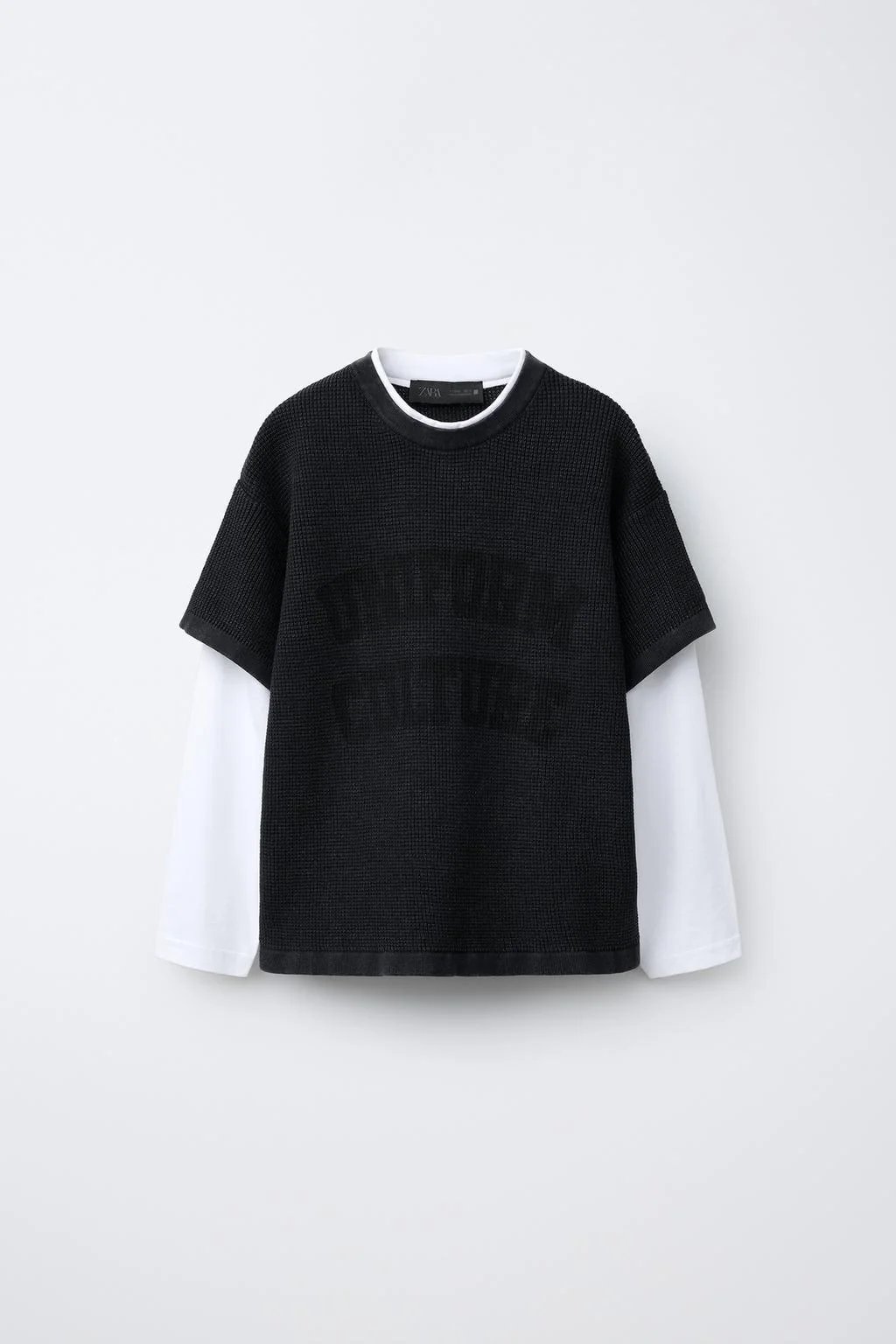 Футболка двойного слоя вафельного трикотажа с текстовым принтом — Однотонные