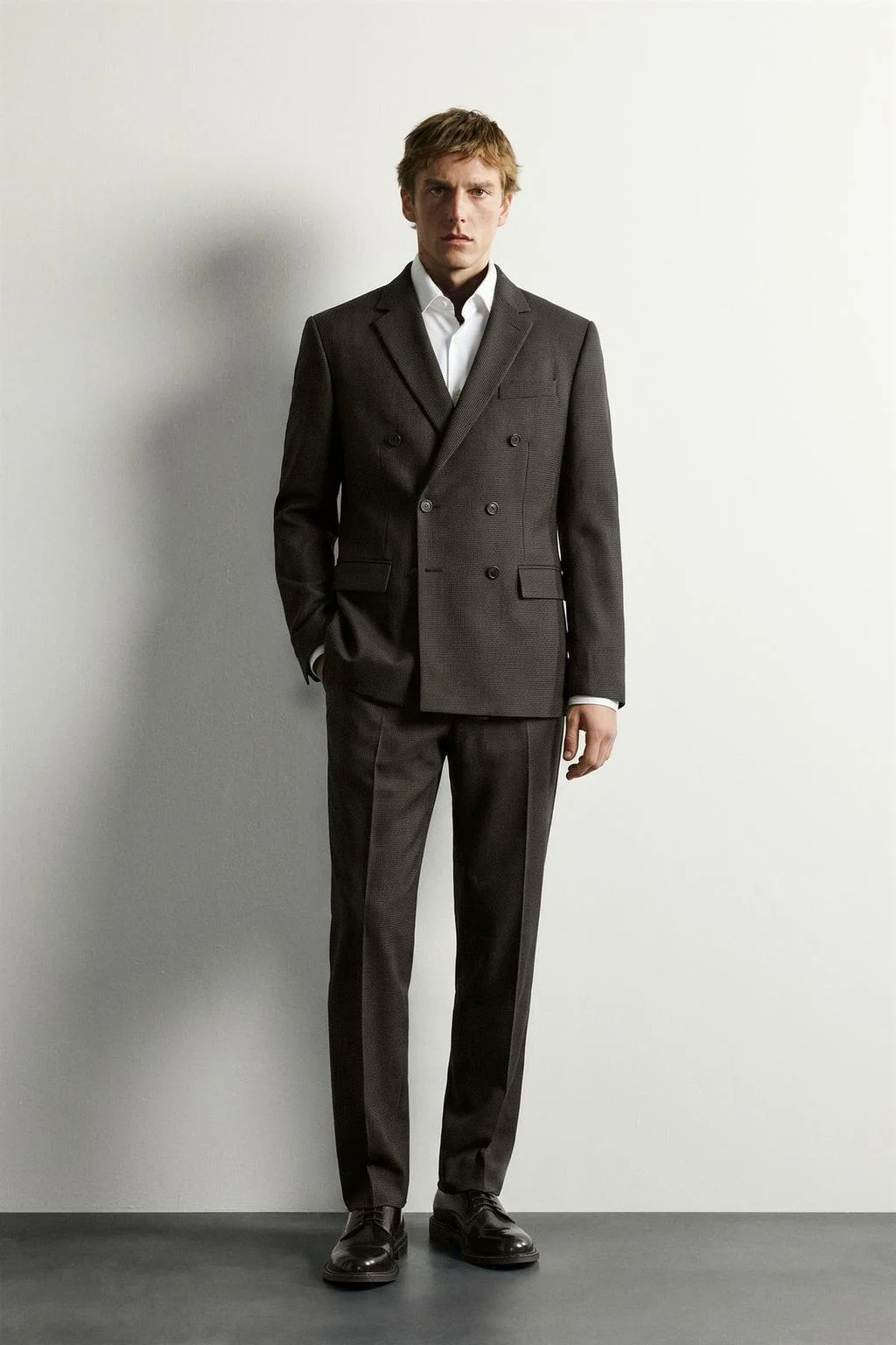 Двубортный пиджак из шерстяной смеси в клетку «гусиная лапка»