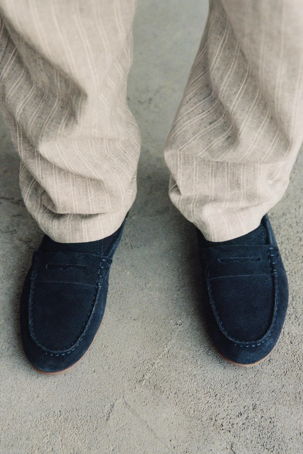 Полосатые хлопково-льняные брюки