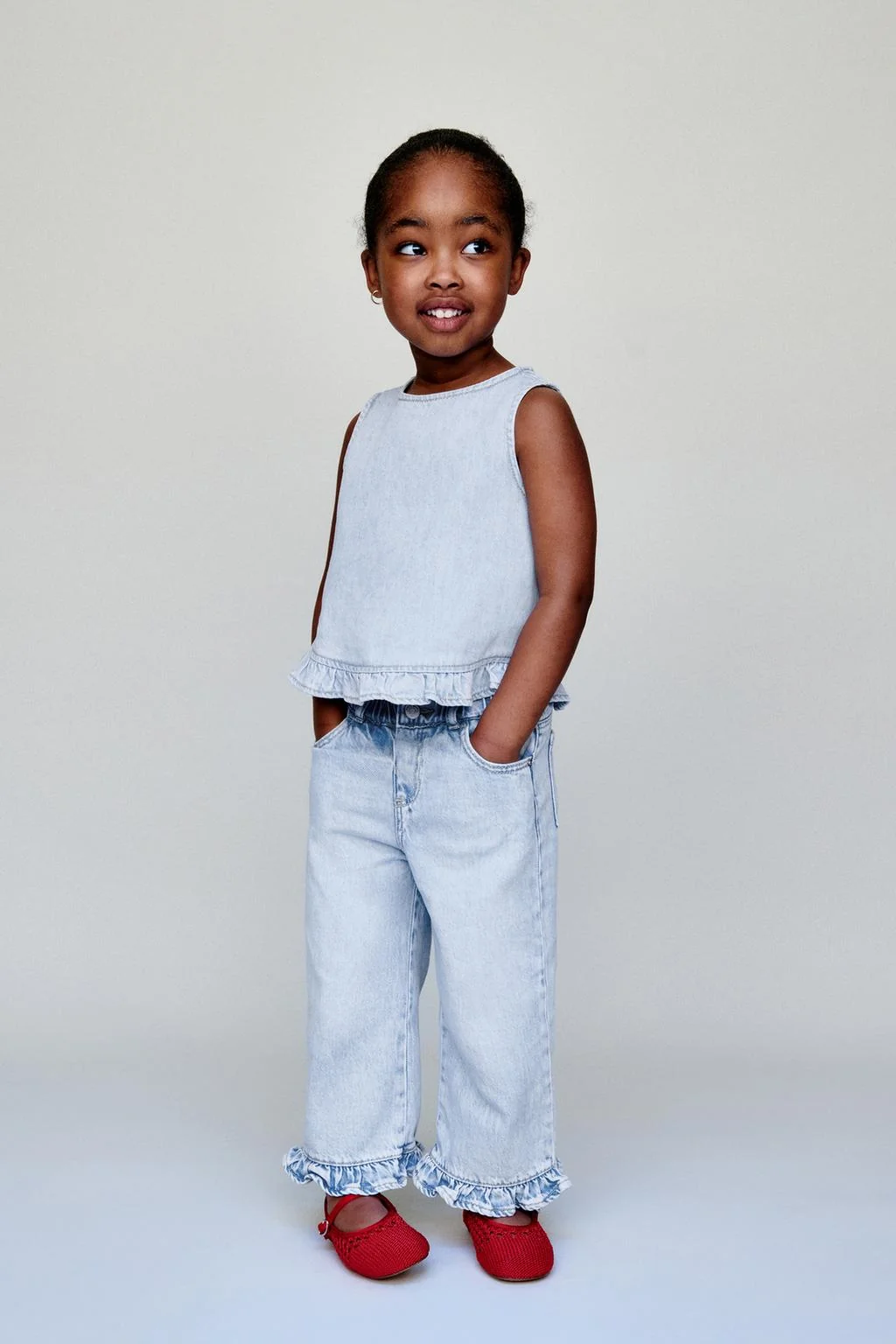 Джинсы кюлоты с оборками