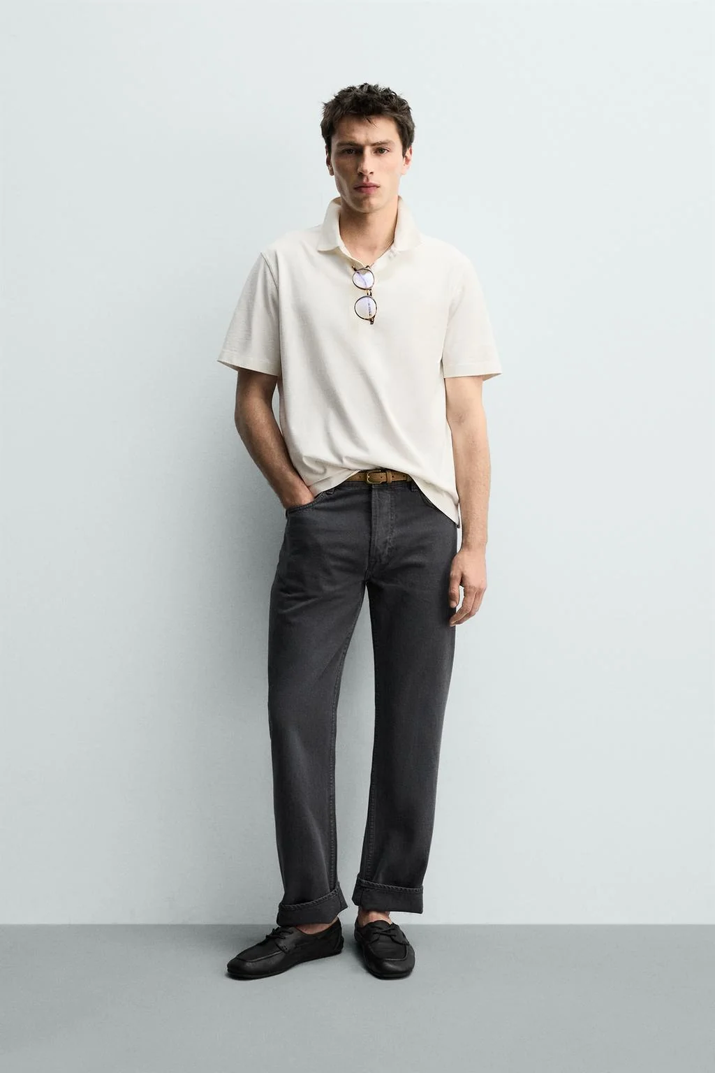 ПОЛО С ВОЛАНОМ РЕГУЛЯРНОГО ПОКРОЯ С ЭФФЕКТОМ СТИРКИ