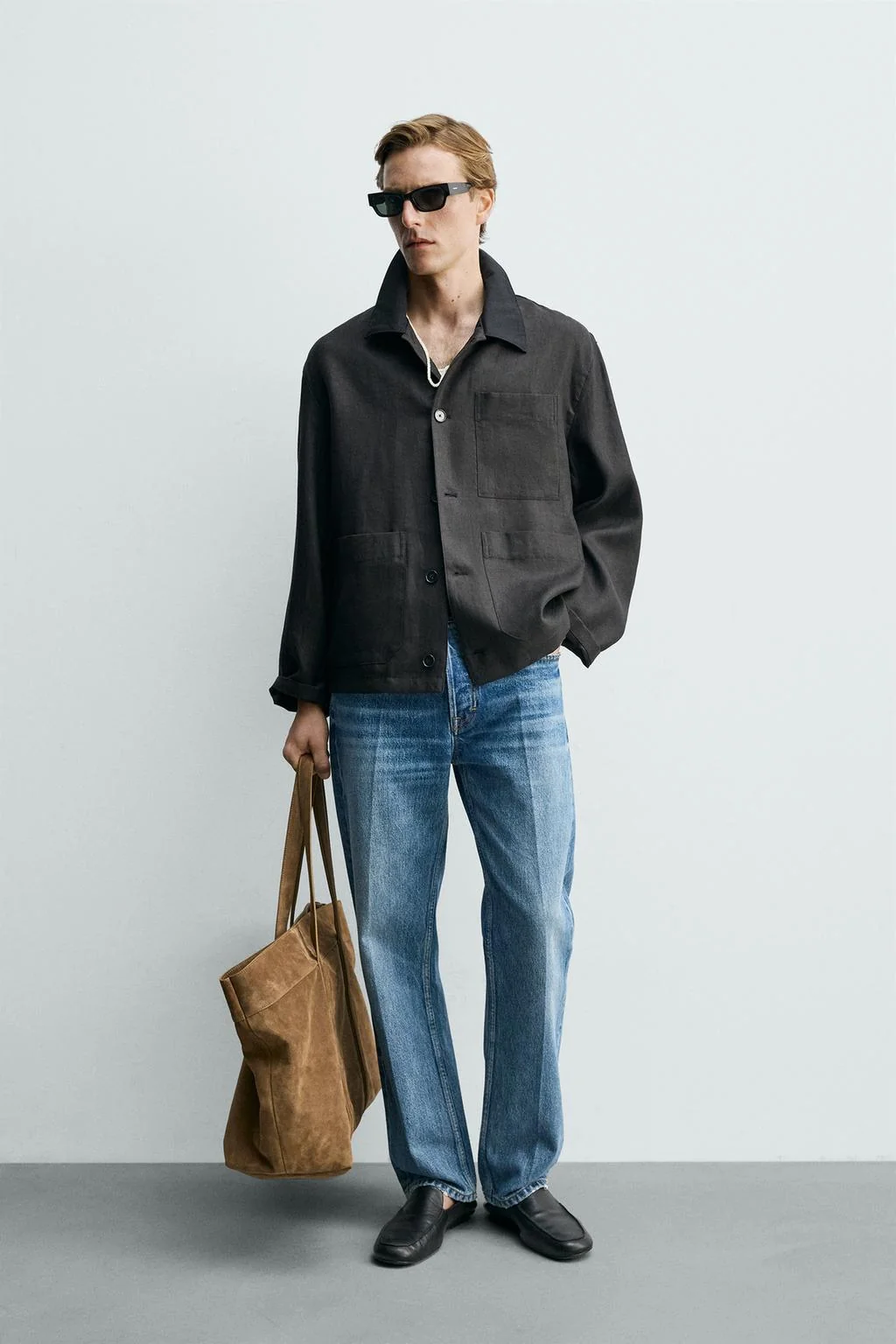 Свободный крой Рубашка навыпуск из льна и хлопка