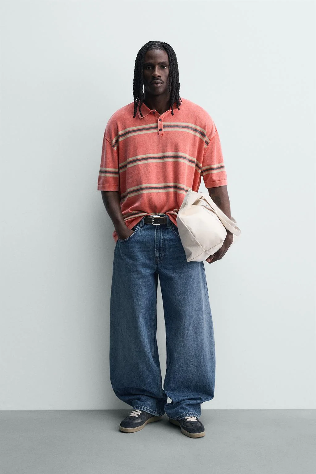 Свободный крой полосатая вязаная поло