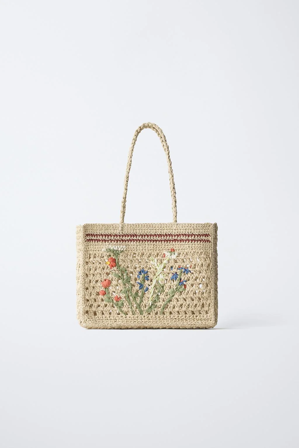 Сумка-тоут из рафии с цветочным принтом