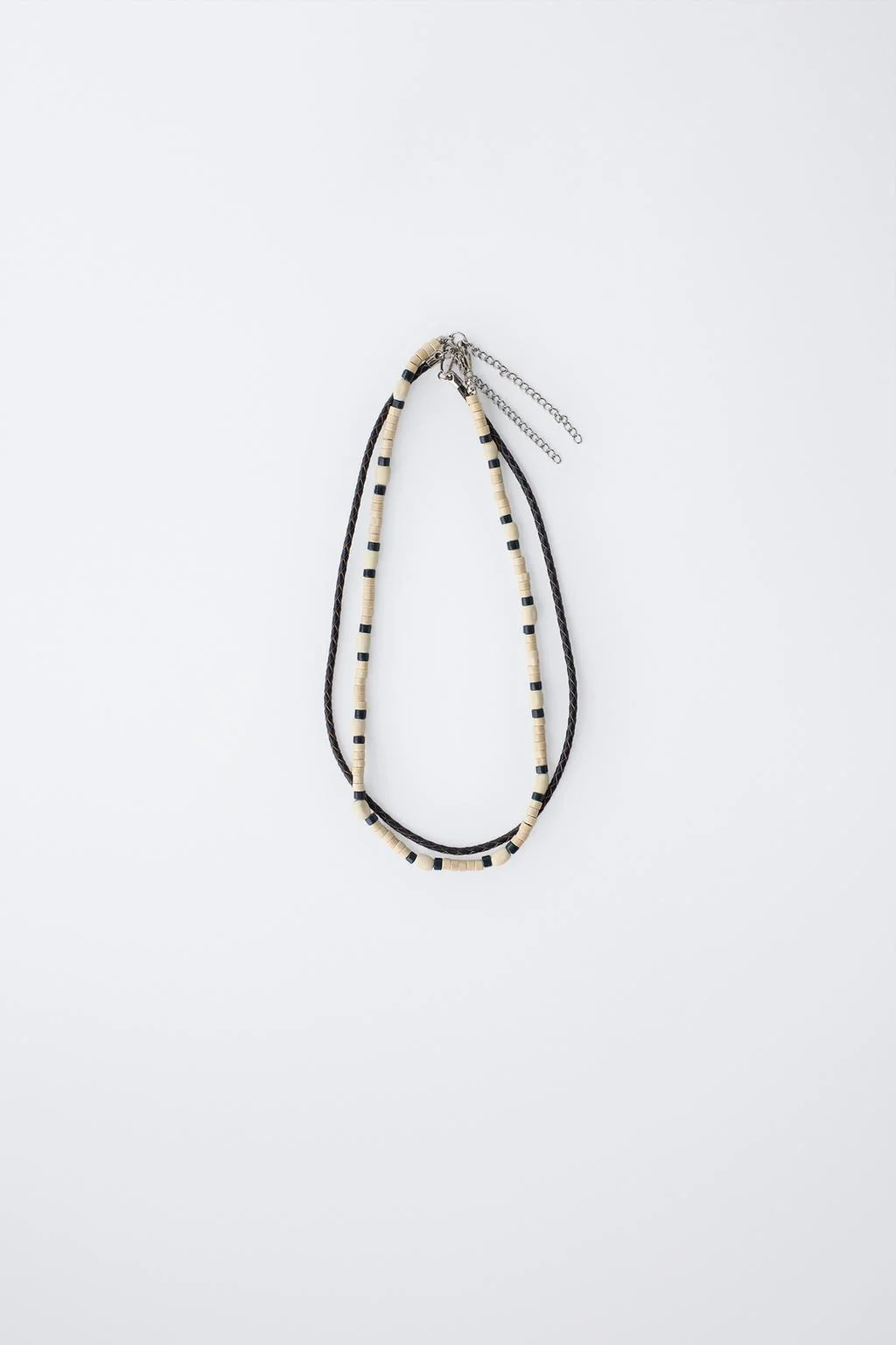 Набор из двух колье: плетёный шнур и деревянные бусины — Брюски