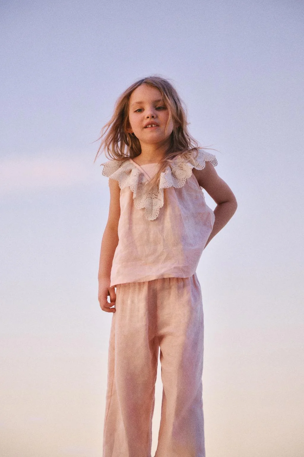 100% льняные брюки с кружевной окантовкой