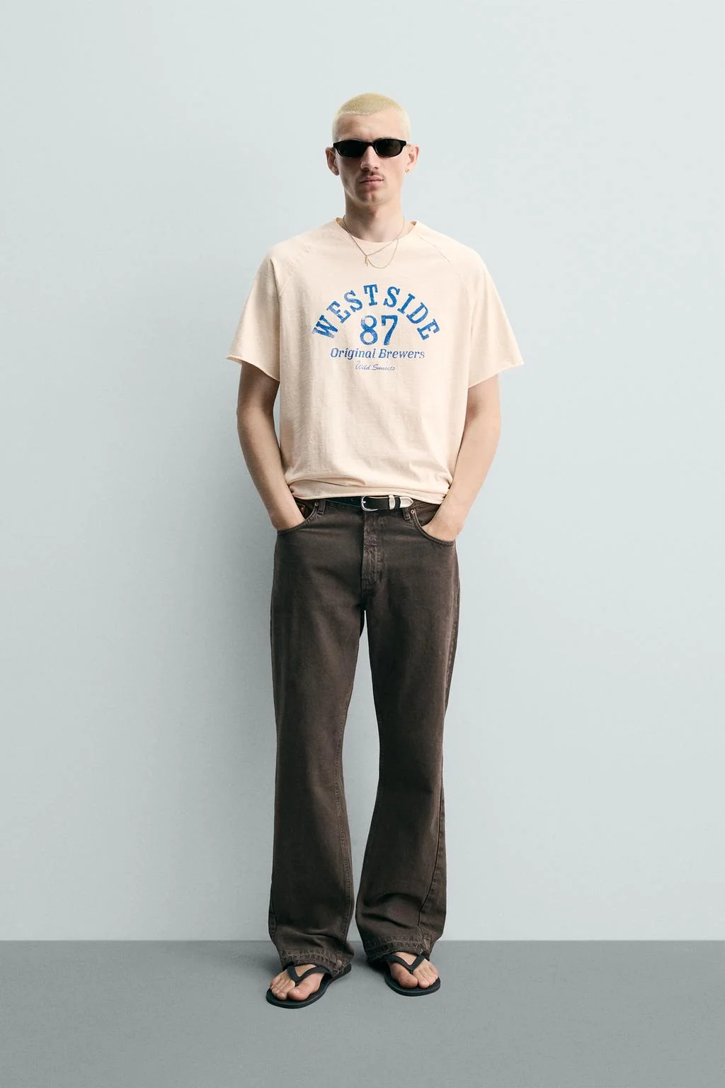 СЛОГАН ВЫБЛЕВШИЙ РУБАШКА СВОБОДНОГО ПОКРОЯ