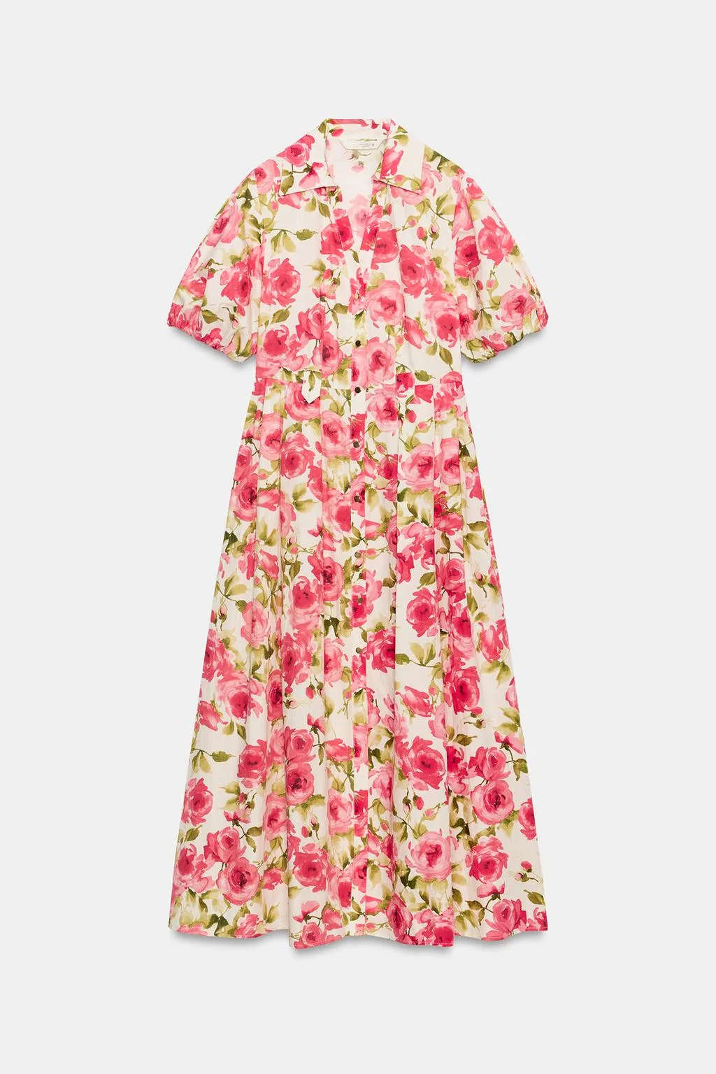 ПЛАТЬЕ С ЦВЕТОЧНЫМ ПРИНТОМ ДО КОЛЕН С ПОЯСОМ