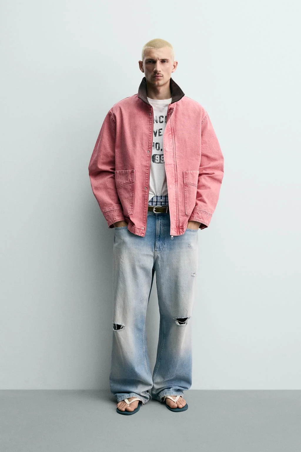 RELAXED FIT WASHED JACKET WITH CONTRAST COLLAR