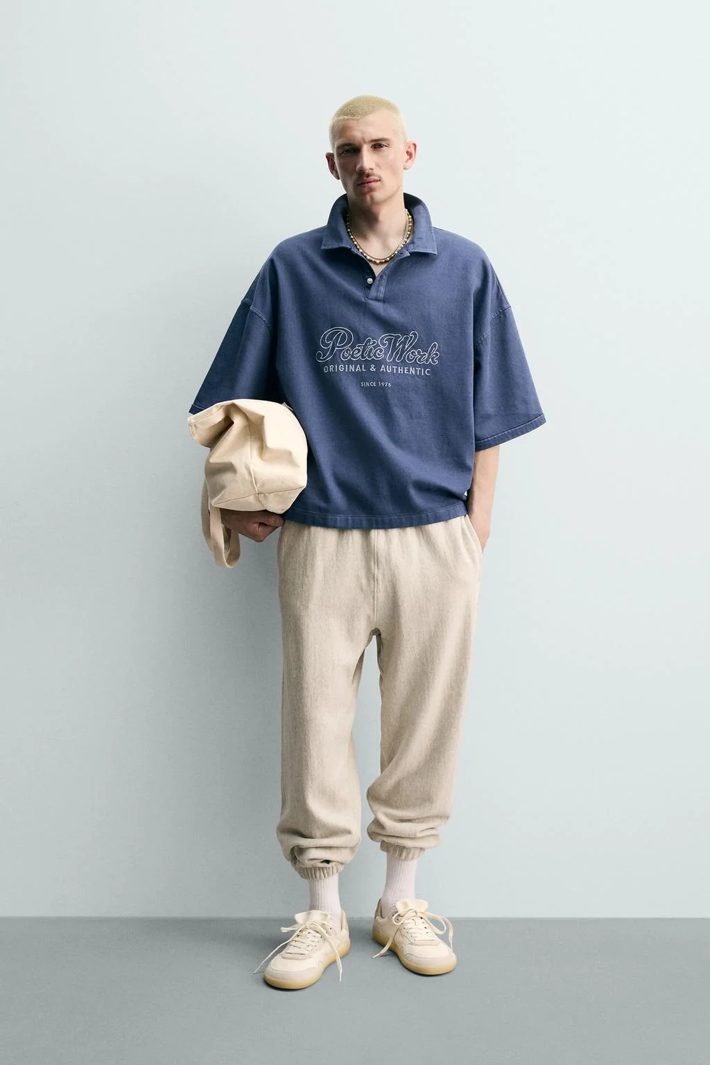 BOXY FIT POLO SHIRT WITH EMBROIDERED TEXT