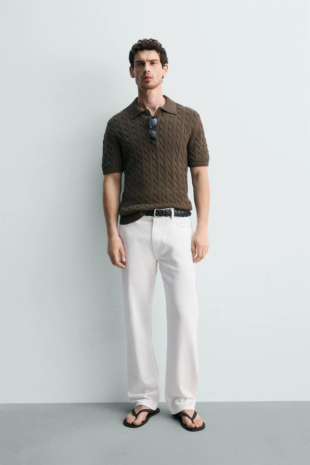 CABLE KNIT TEXTURED POLO SHIRT