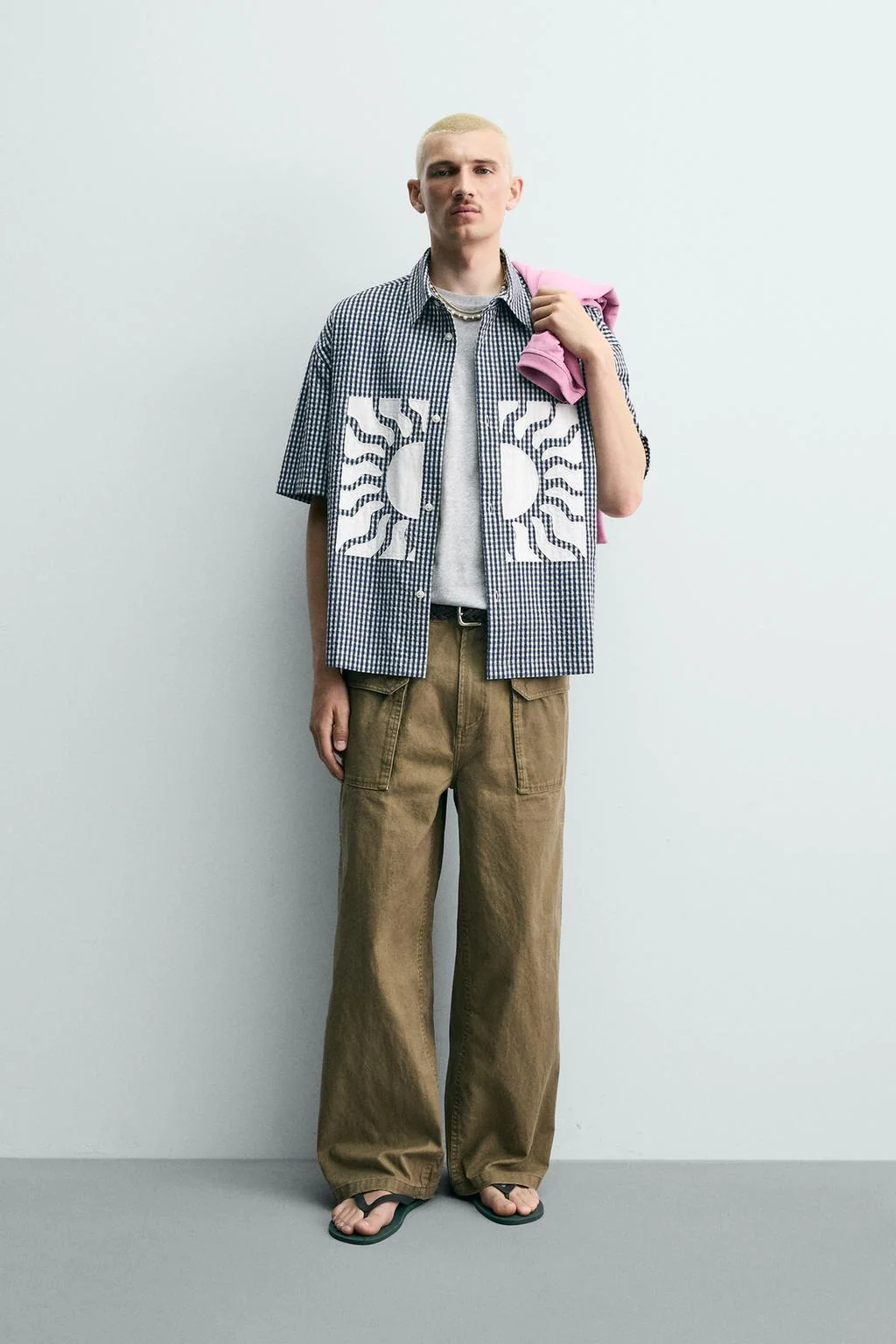 BOXY FIT SHIRT WITH CONTRAST CHECK PATCHES