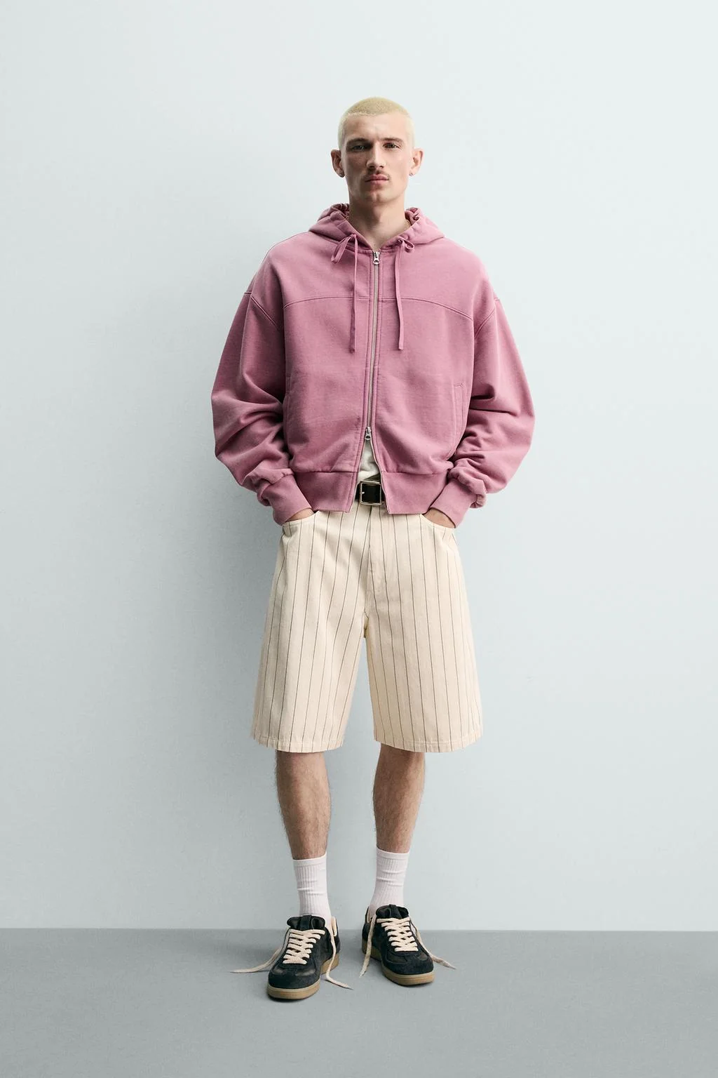 PINSTRIPE BAGGY FIT BERMUDA SHORTS