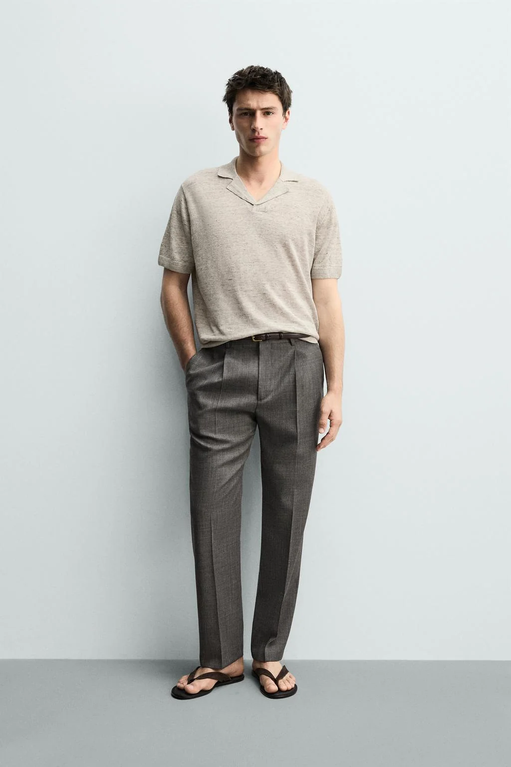 REGULAR FIT 100% LINEN KNIT POLO SHIRT