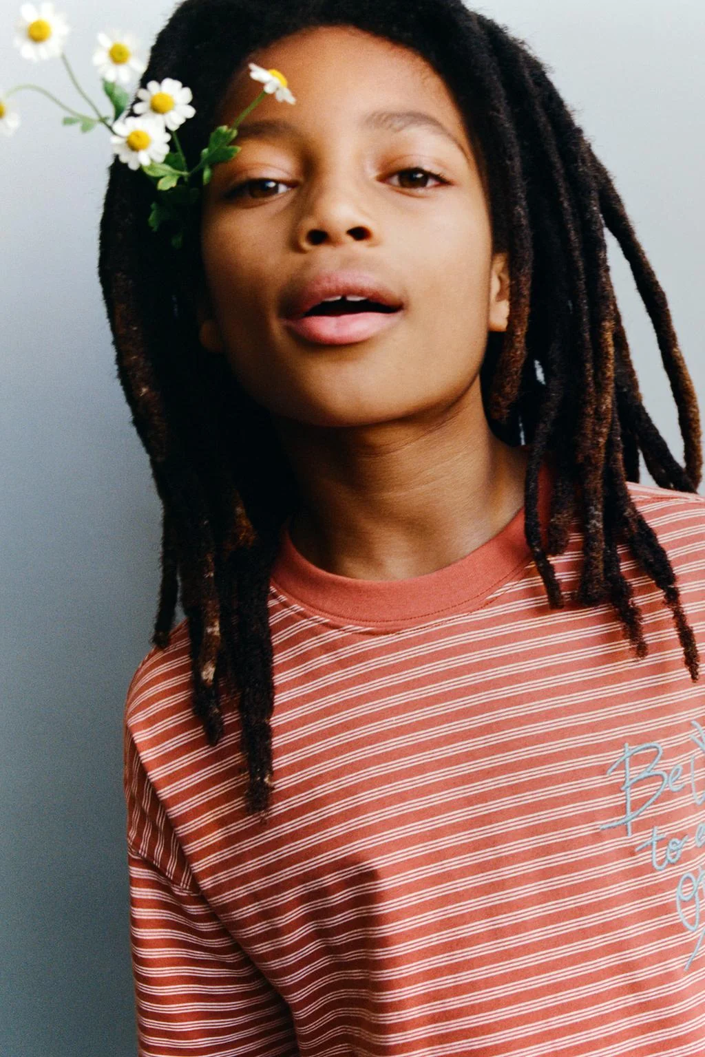 STRIPED T-SHIRT WITH EMBROIDERED SLOGAN