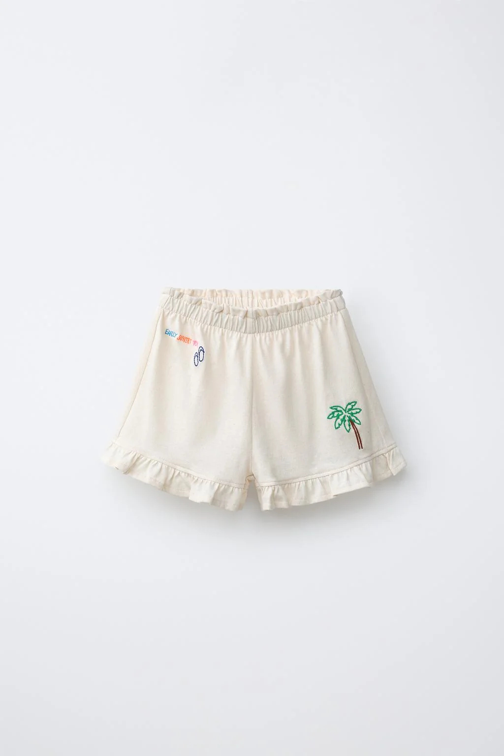 TROPICAL PRINT RUFFLE BERMUDA SHORTS