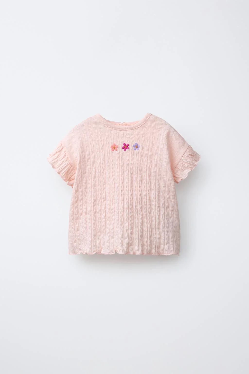 EMBROIDERED FLORAL TEXTURED T-SHIRT