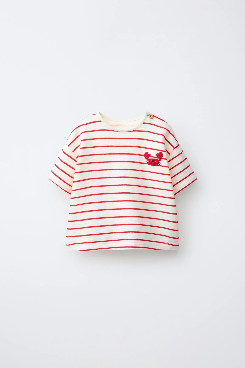 STRIPED T-SHIRT WITH CRAB EMBROIDERY