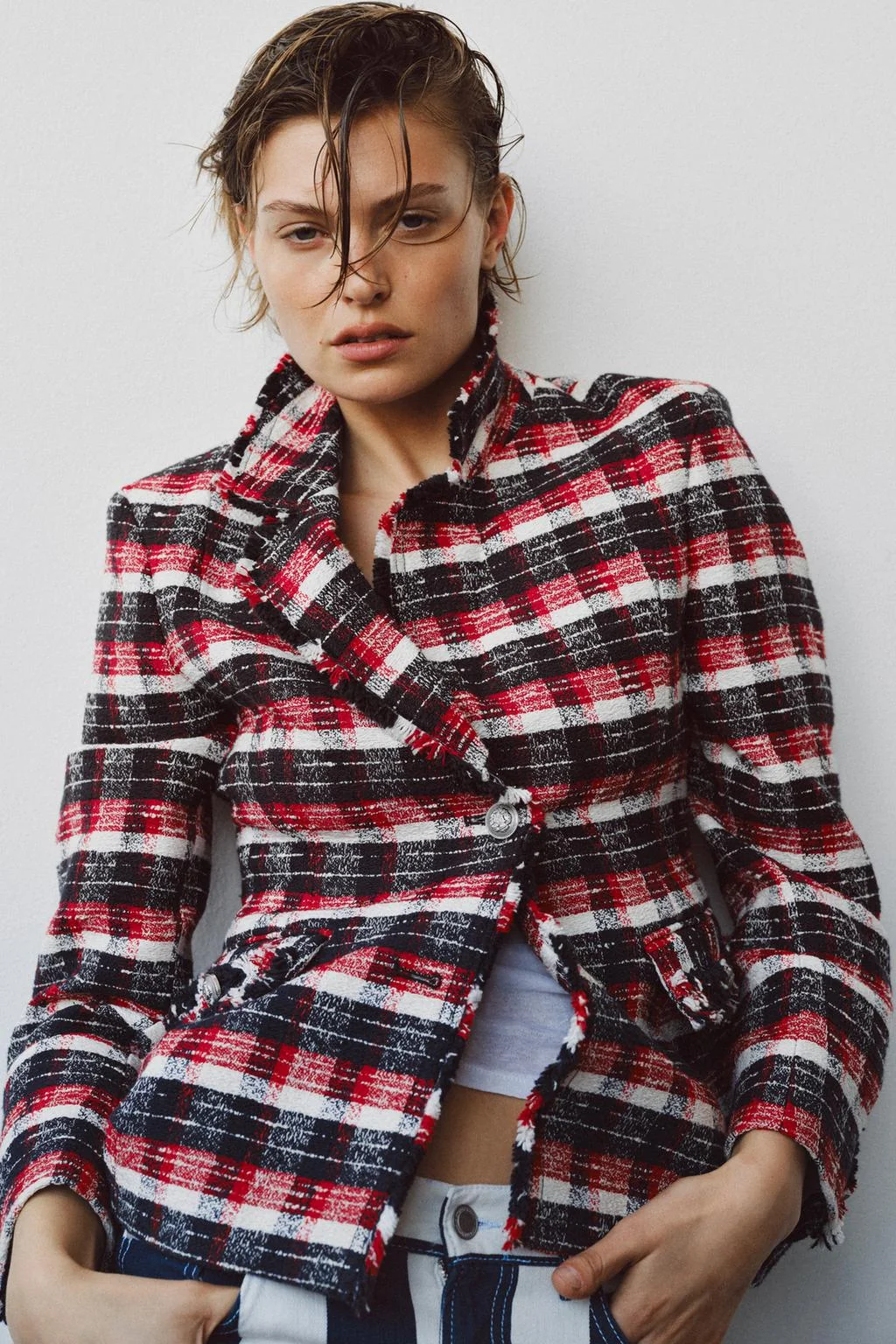 ZW COLLECTION CHECK PEPLUM BLAZER