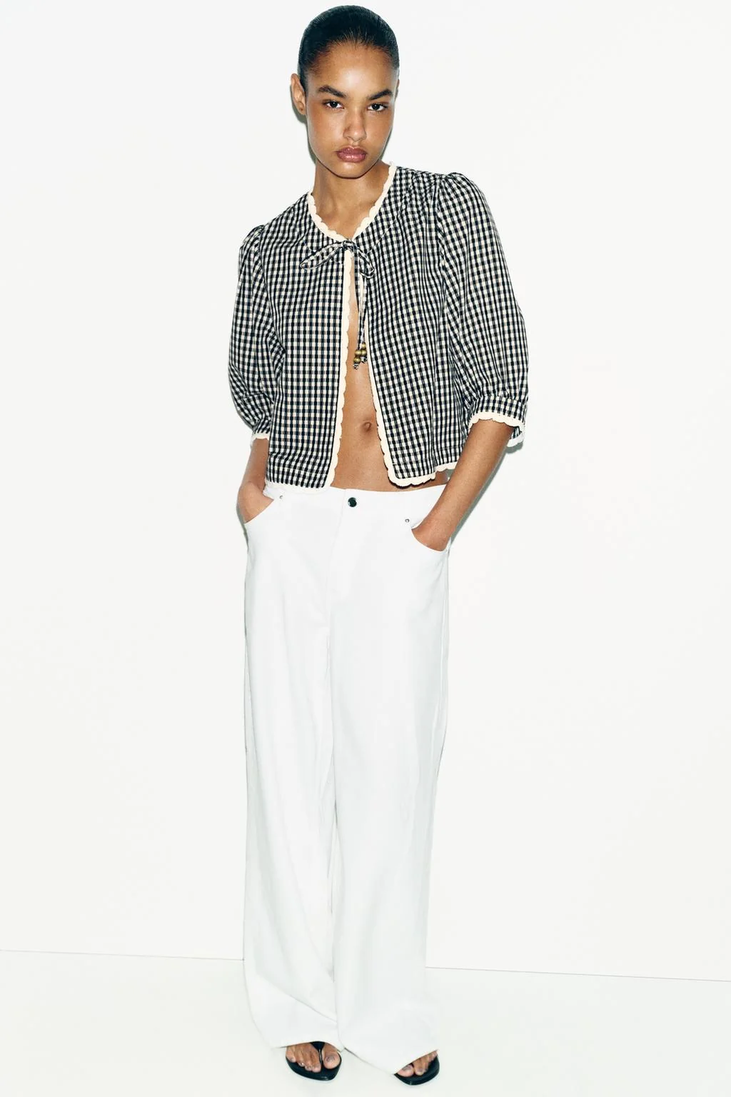 GINGHAM TOP WITH CROCHET DETAIL