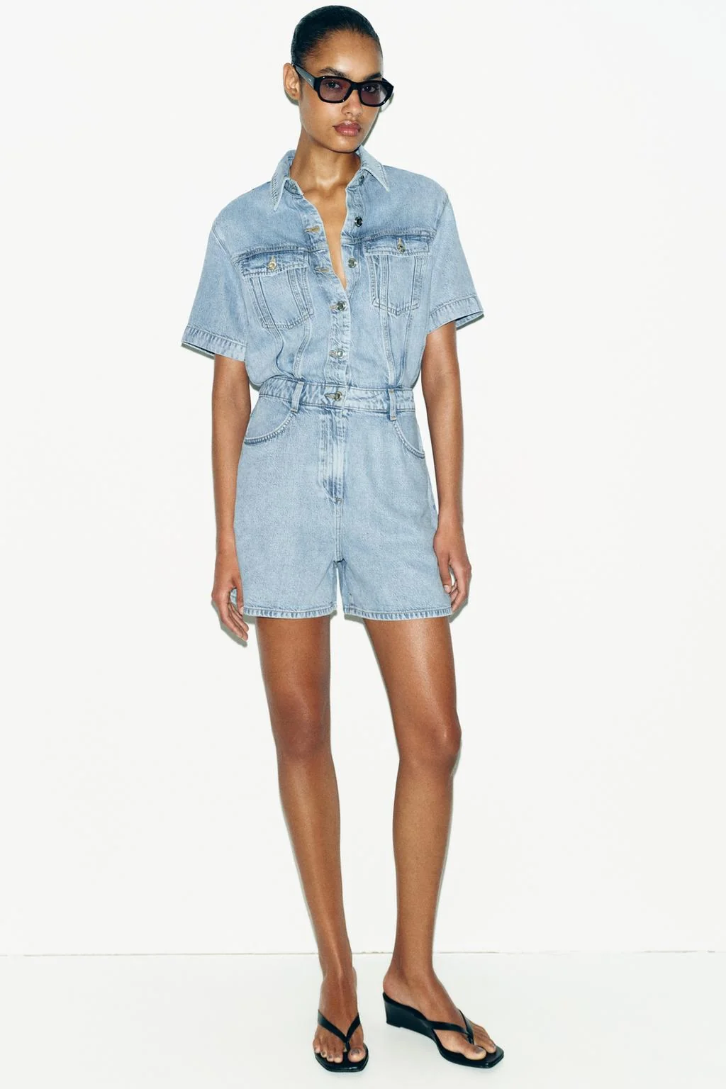 Z1975 SHORT FLOWY DENIM JUMPSUIT