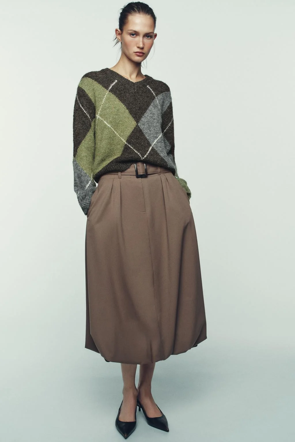 Трикотажный свитер с ромбовидным узором