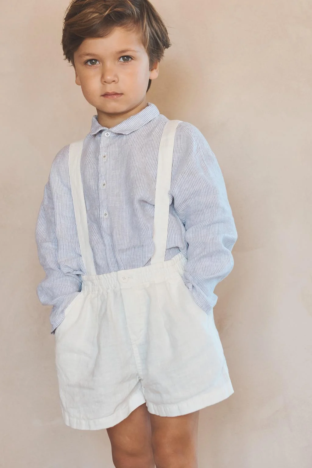 2-5 лет / шорты-бермуды из 100% льняного материала со съёмными лямками, лимитированная серия