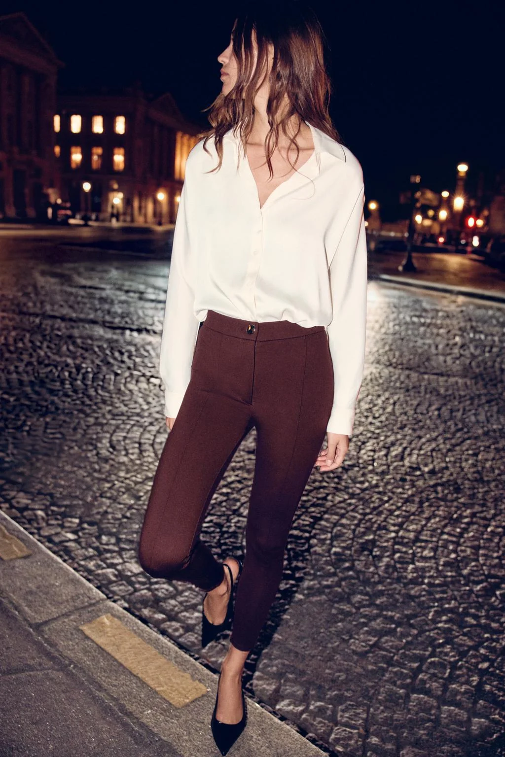 Леггинсы с высокой талией и защипами