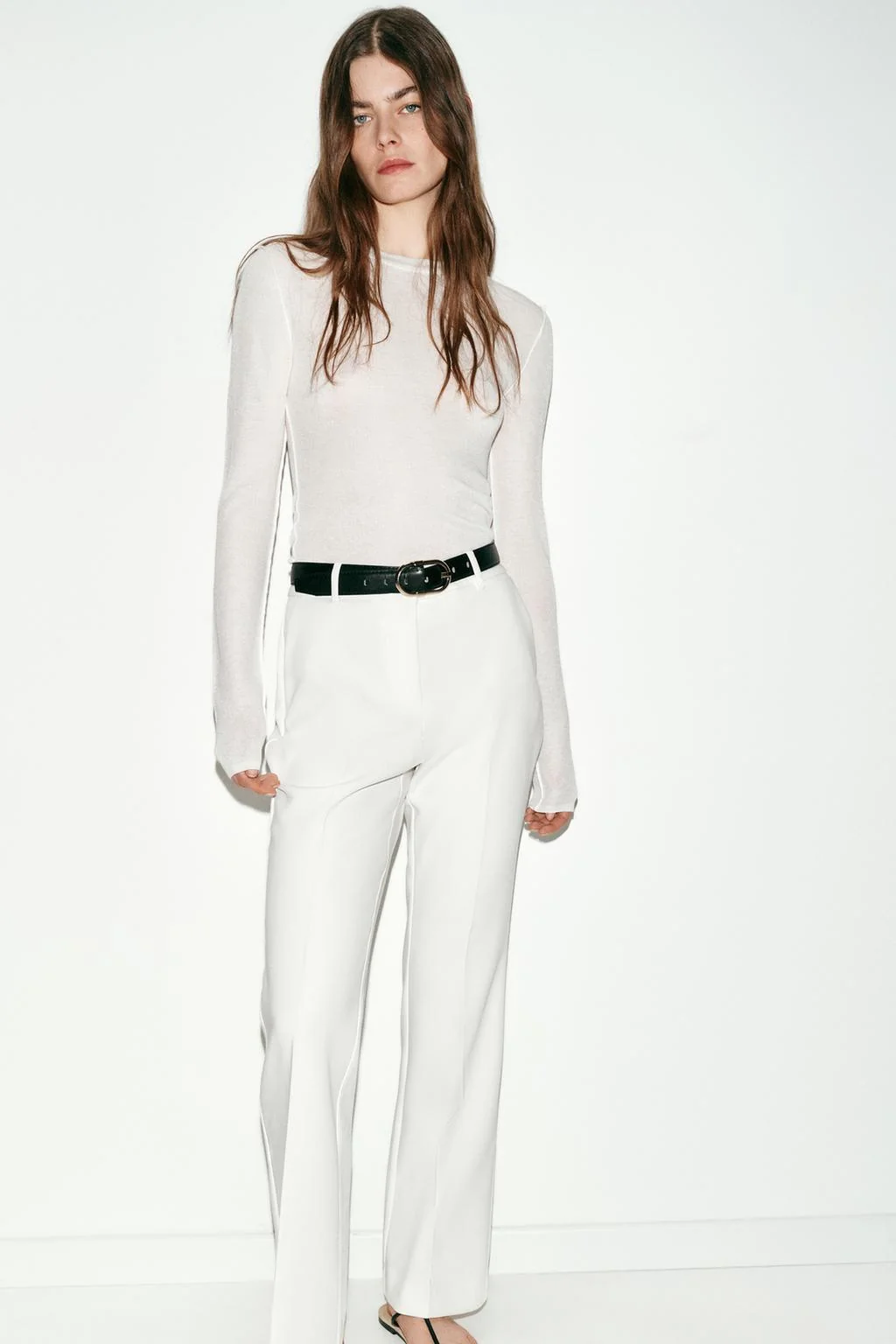 STRAIGHT TROUSERS WITH BELT — WHITE