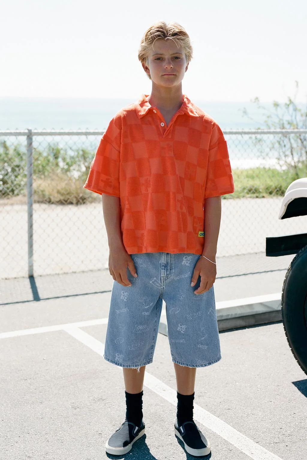 SKATE LOGO DENIM BERMUDA SHORTS