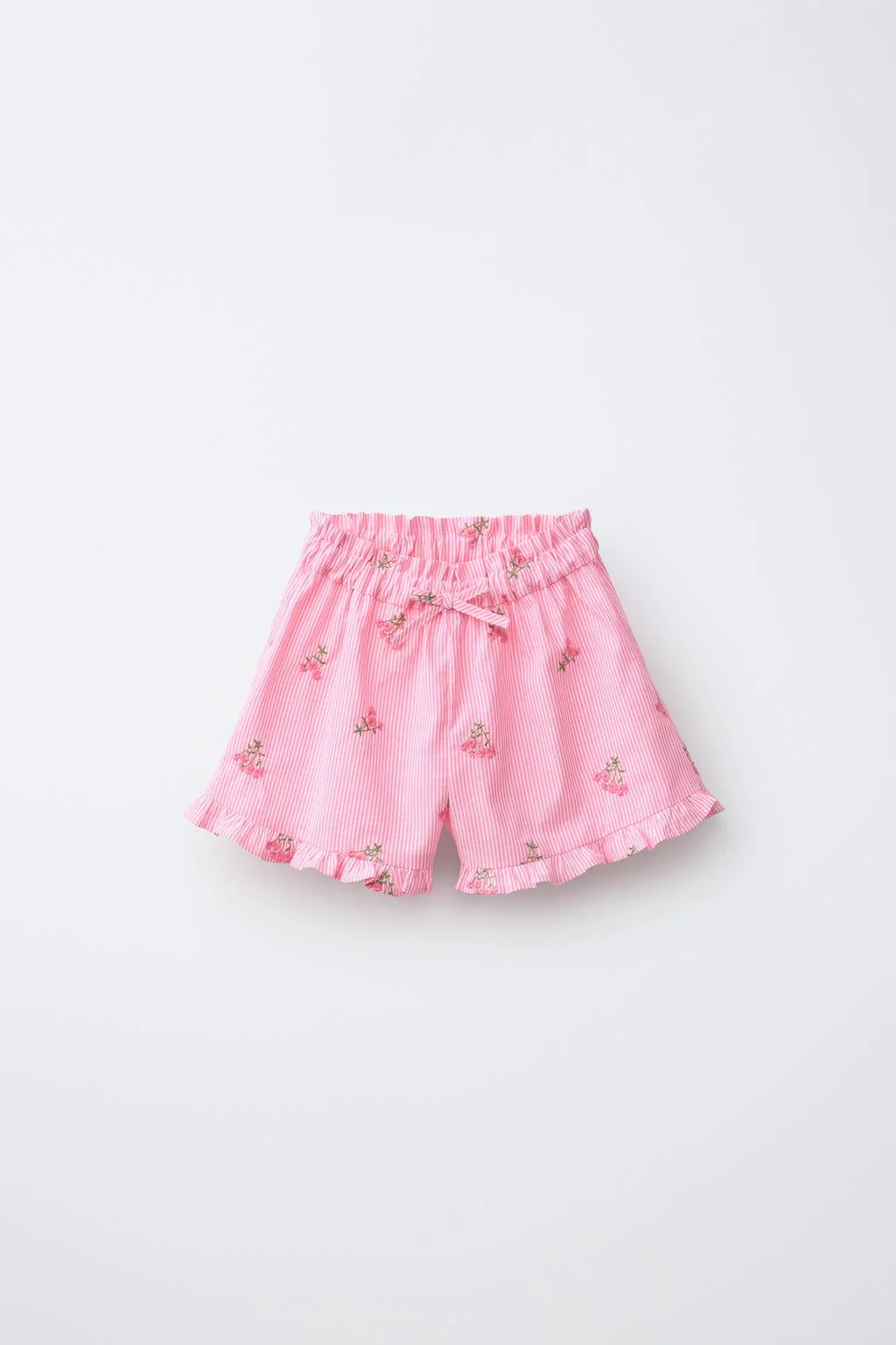 Полосатые шорты-бермуды с вышитыми цветами — ДЕЛОВОЙ СТИЛЬ