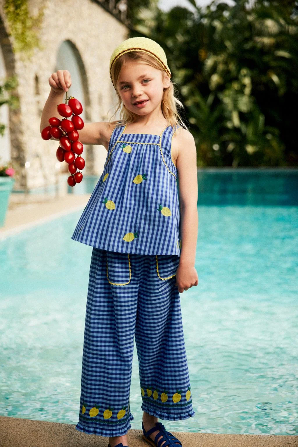 CASA LAWA X ZARA KIDS GINGHAM CULOTTES WITH EMBROIDERED LEMONS