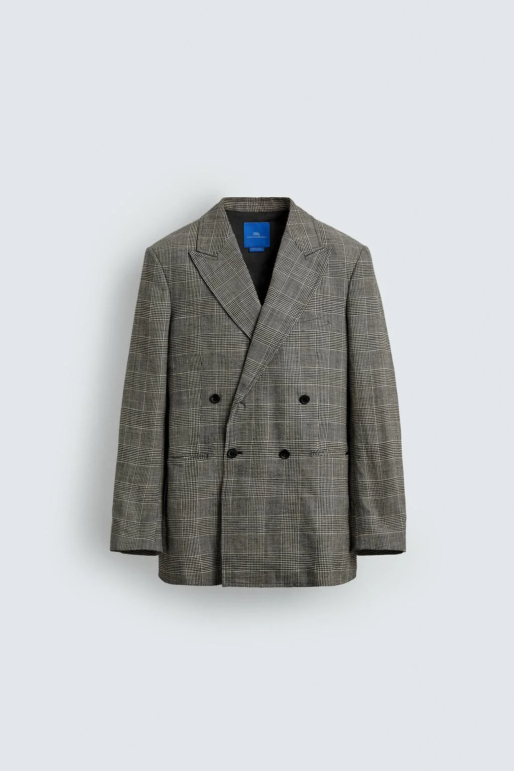 DOUBLE-BREASTED CHECK WOOL-LINEN SUIT BLAZER AARON LEVINE X ZARA