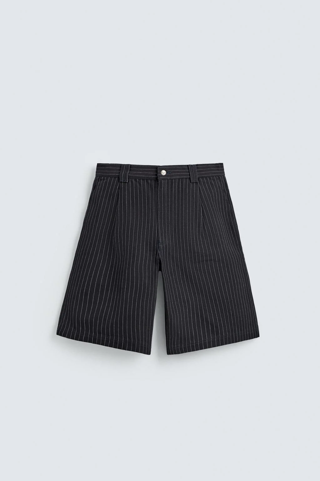 PINSTRIPE PLEATED BERMUDA SHORTS