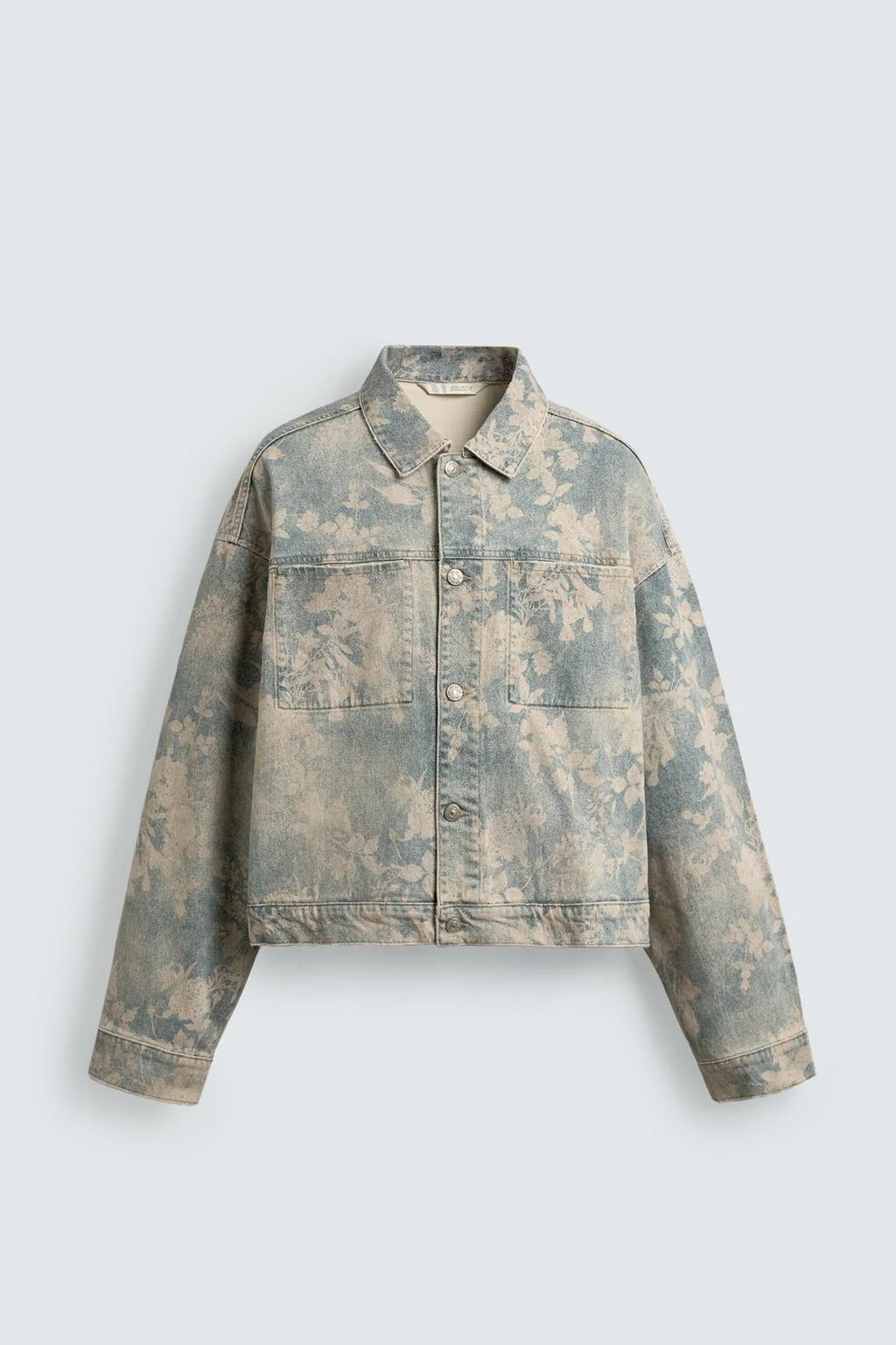 CROPPED FIT FLORAL PRINT DENIM JACKET