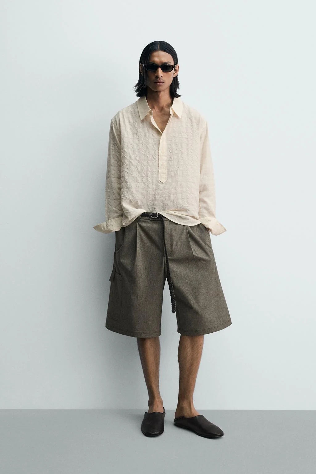 RELAXED WIDE-LEG CARGO BERMUDA SHORTS
