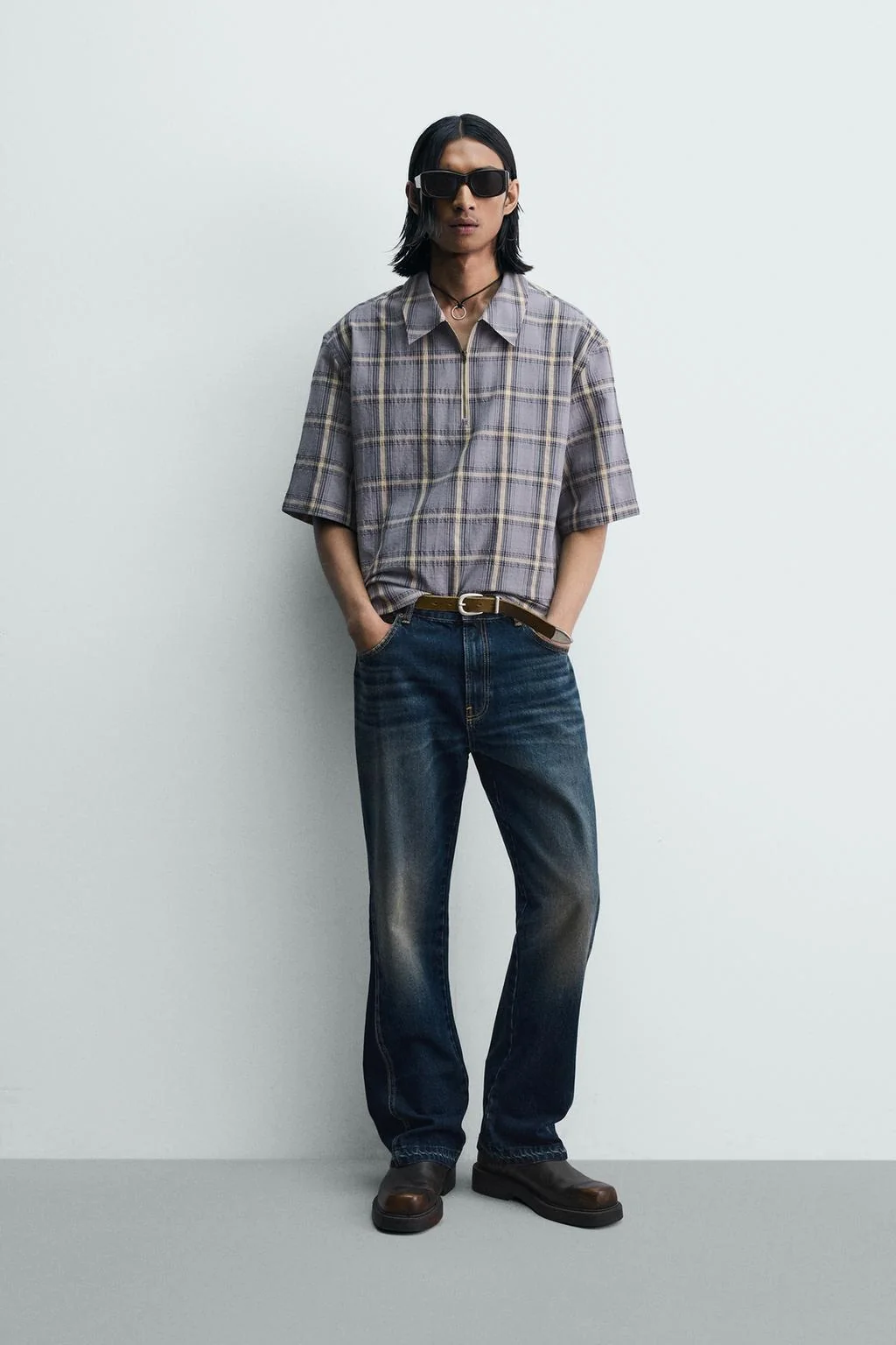 CHECK POLO SHIRT WITH ZIP