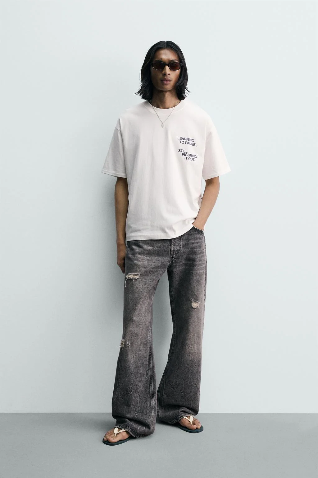 CONTRAST SLOGAN PRINT T-SHIRT