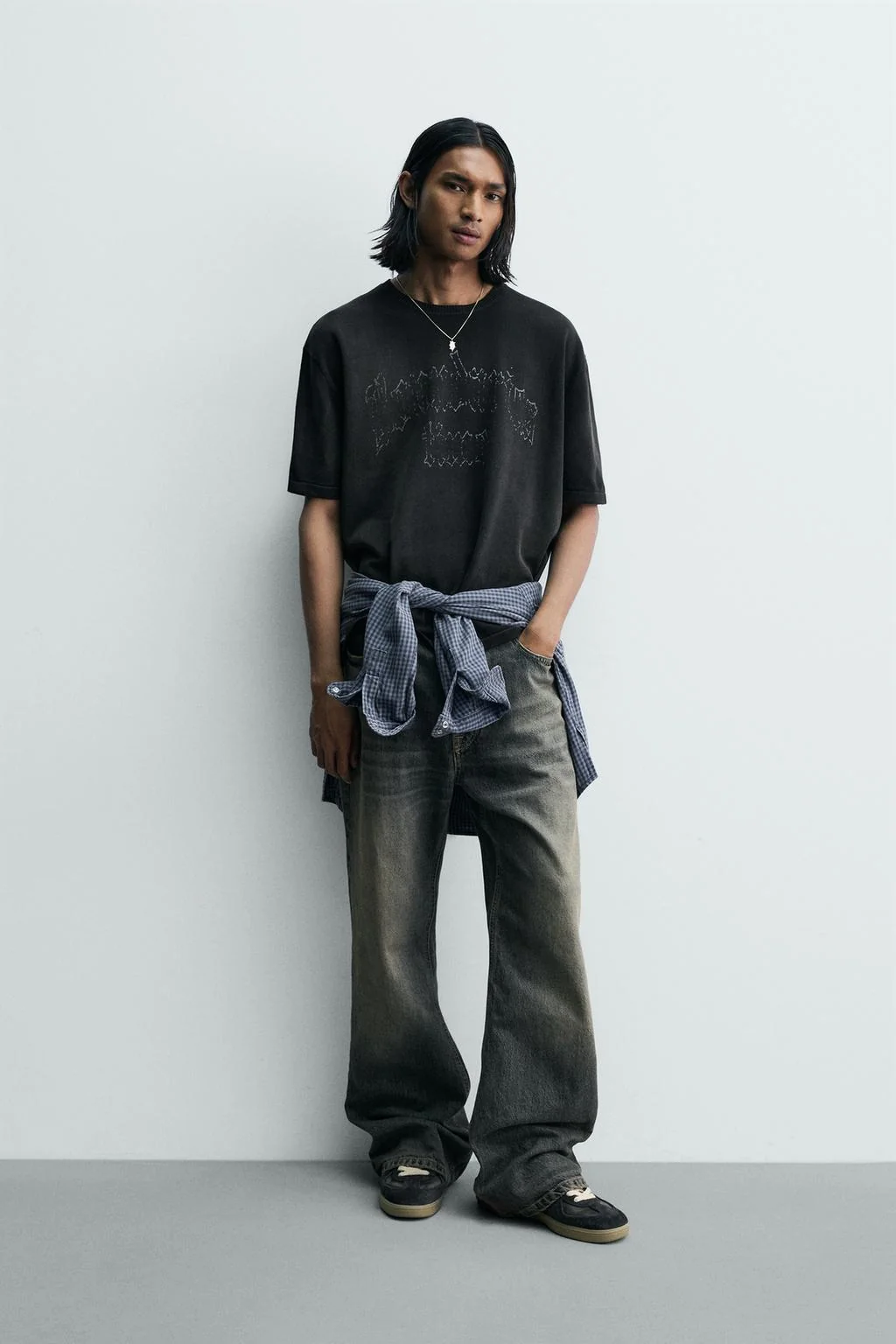 WASHED PRINT KNIT T-SHIRT