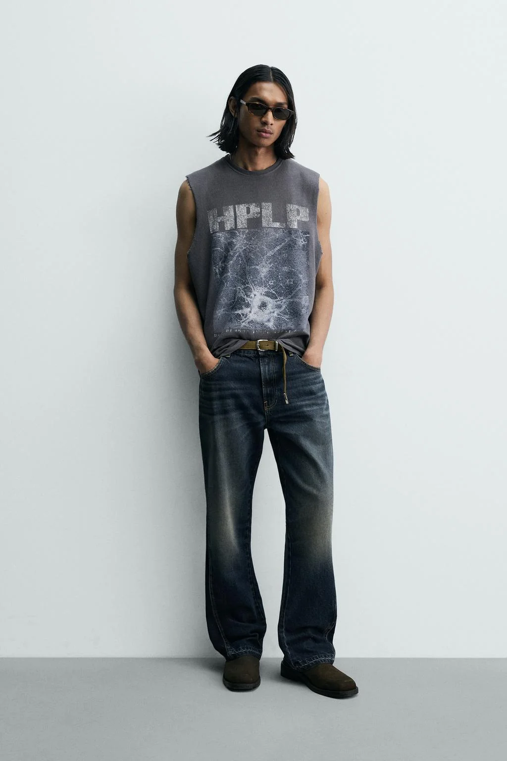 WASHED PRINT KNIT TANK TOP