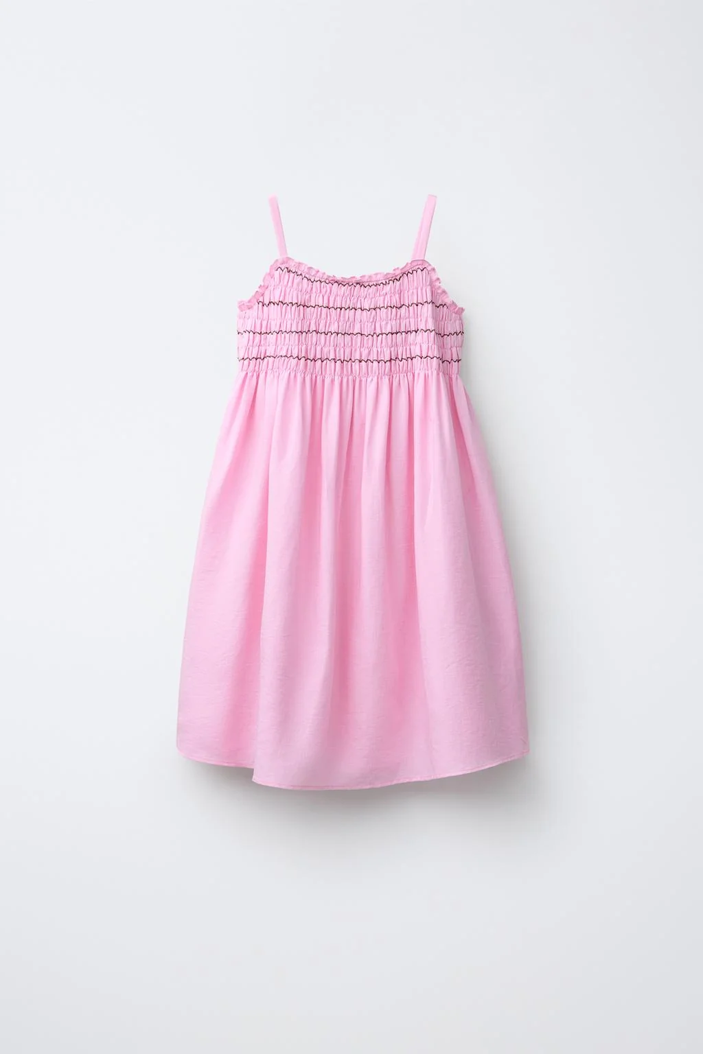 SMOCKED LINEN BLEND DRESS