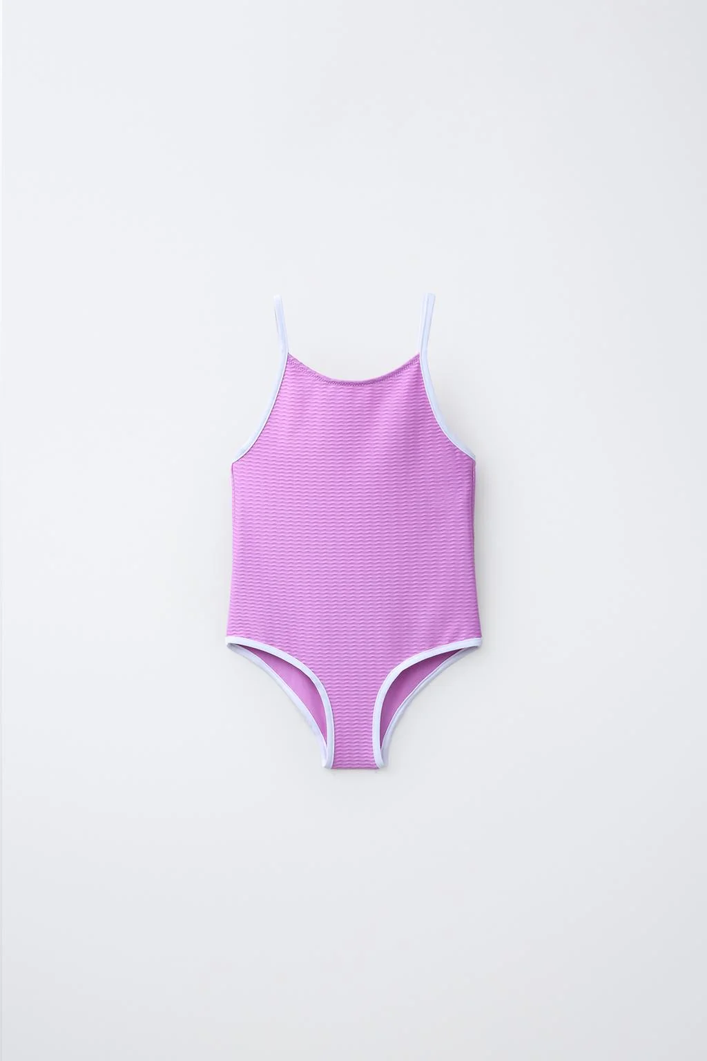 6-14 YEARS/ TEXTURED SWIMSUIT WITH CONTRAST PIPING