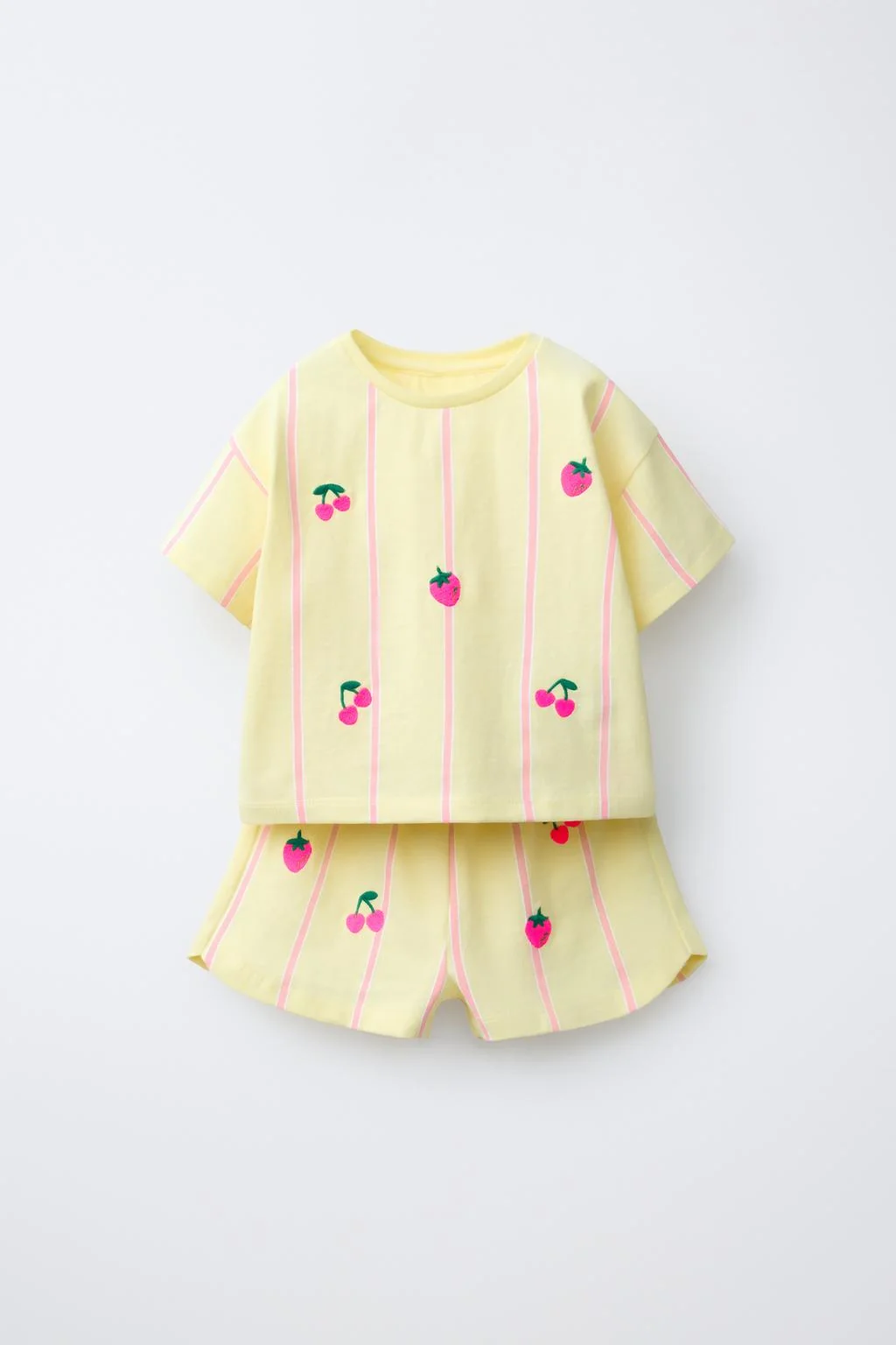 STRIPED BERMUDA SHORTS AND T-SHIRT SET WITH EMBROIDERED FLOWERS