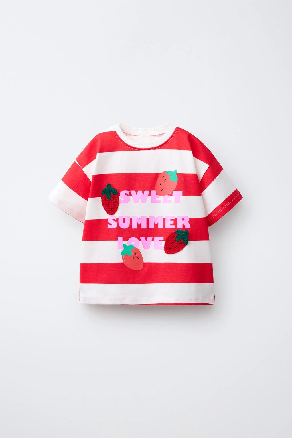 STRIPED T-SHIRT WITH FRUIT PATCHES