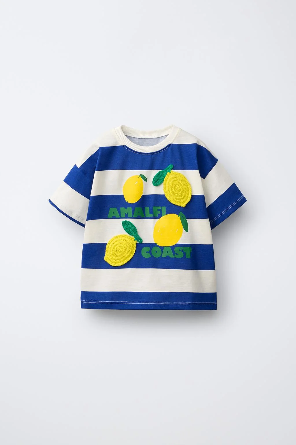 STRIPED T-SHIRT WITH FRUIT PATCHES