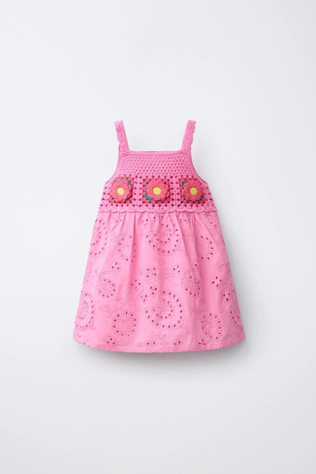 CONTRAST KNIT CROCHET FLORAL DRESS