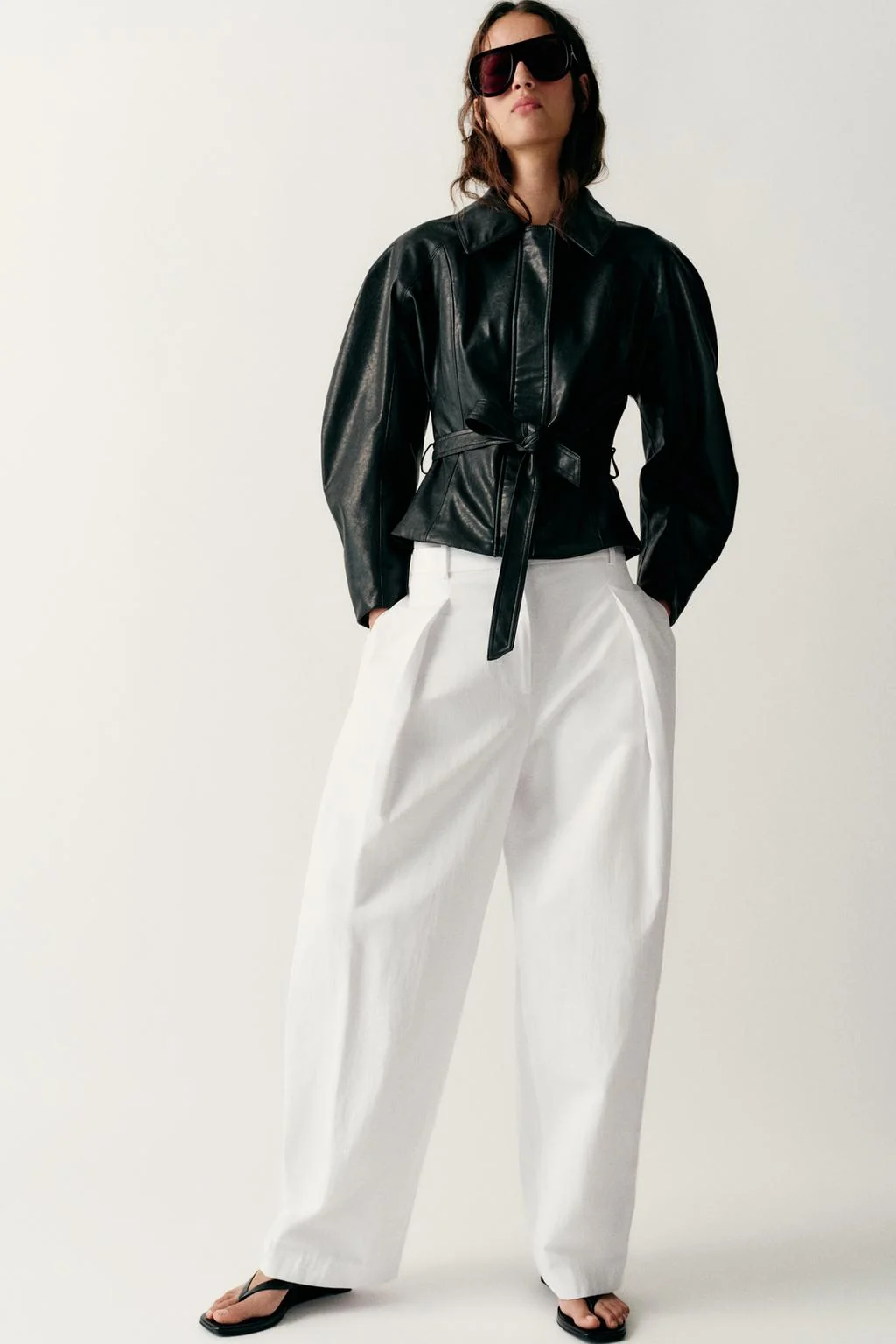 LEATHER EFFECT BELTED JACKET