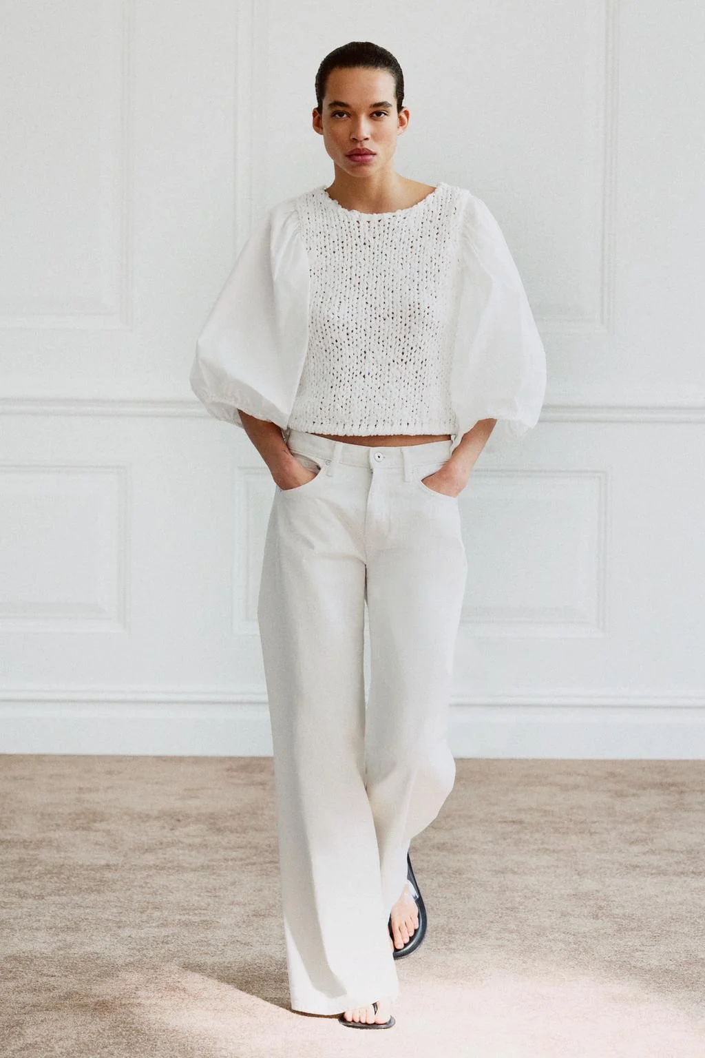 KNIT COMBINED BLOUSE
